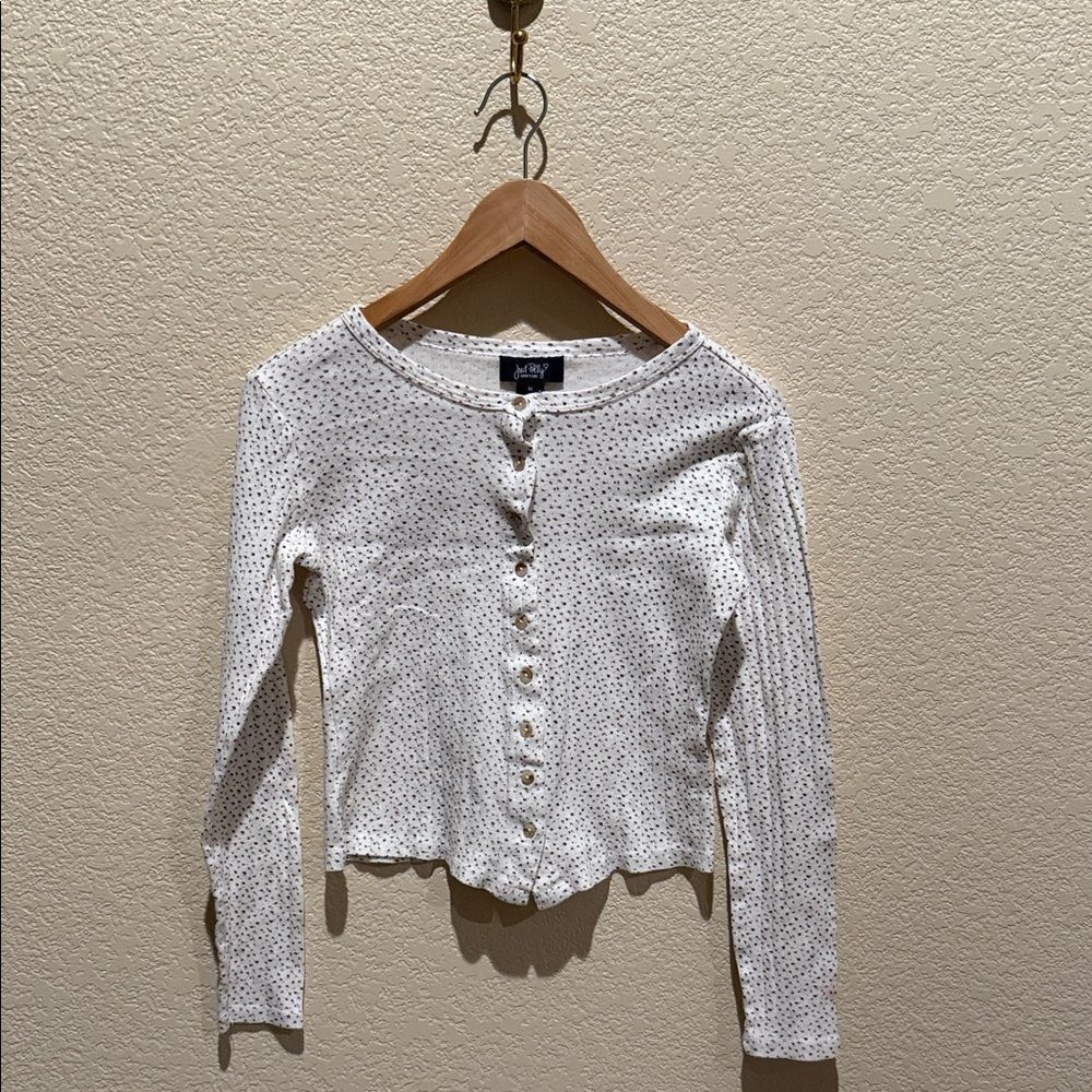 Just Polly Ribbed Long Sleeve Button-Up Top Medium